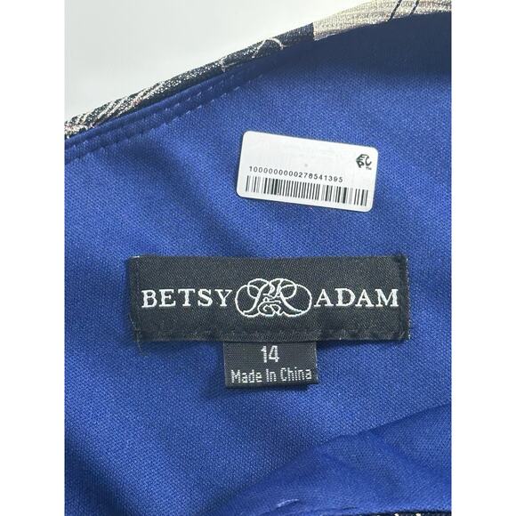 Betsy & Adam Metallic Floral One Shoulder Gown Size 14 Navy Gold A-Line Formal - Picture 13 of 16